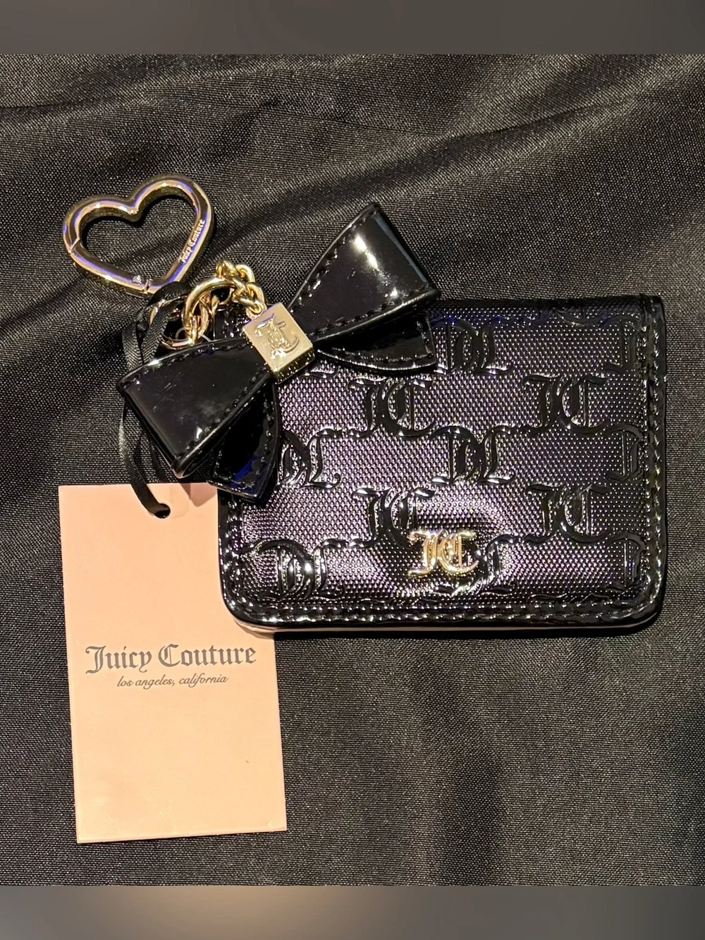 Juicy Couture Black Patent Bow Keychain Card Holder - NEW